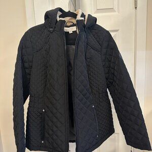 Laundry By Shelli Segal Black Quilted Sherpa Hoodie Jacket Coat